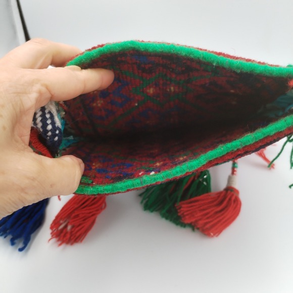 Vtg Tribal Carpet Rug Crossbody Bag Handmade Purse Tassels Hippy Ethnic Andean - Picture 8 of 12